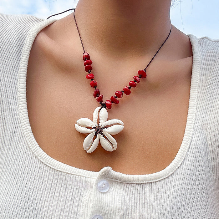 Wholesale Retro Ethnic Style Resin Shell Splicing Flower Adjustable Necklace JDC-NE-DaoNi006