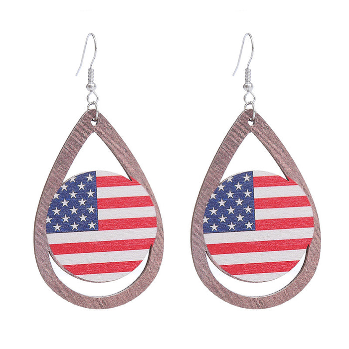 Wholesale American Independence Day Printed Wooden Water Drop Earrings JDC-ES-ChouTteng016