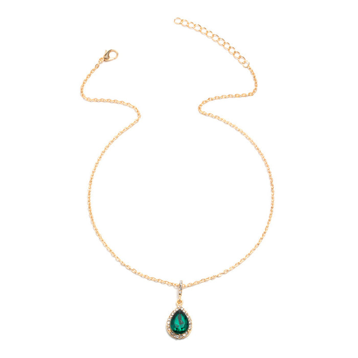 Wholesale Popular accessory temperament grandmother green water droplet crystal pendant necklace retro collarbone chain accessory