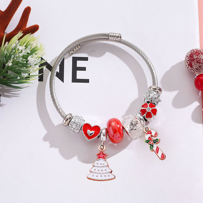 Wholesale Stainless Steel Christmas Bracelet with Tree Snowflake Pendant MOQ≥2