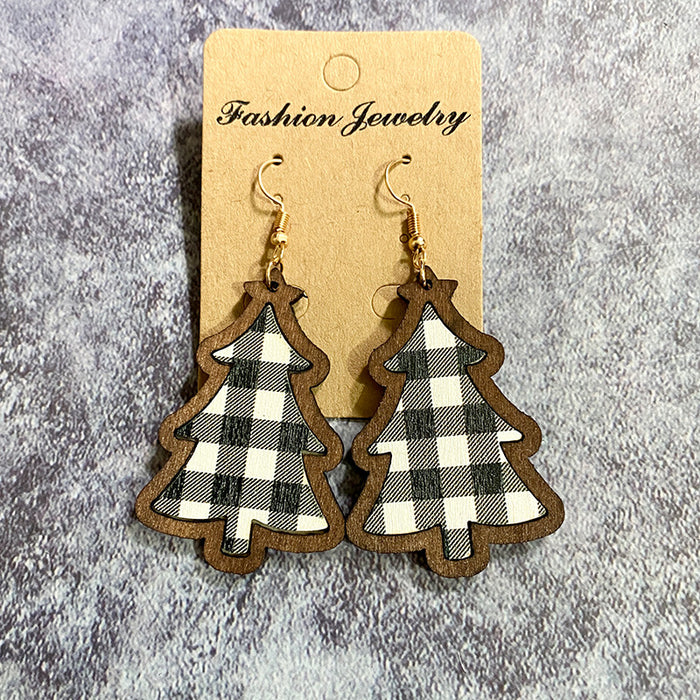 Wholesale  Christmas wooden earrings classic buffalo plaid retro holiday wooden earrings