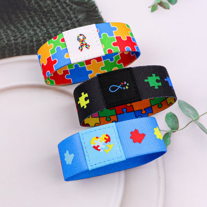 Wholesale 10pcs Colorful Jigsaw Puzzle-Patterned Washable Elastic Sports Wristband