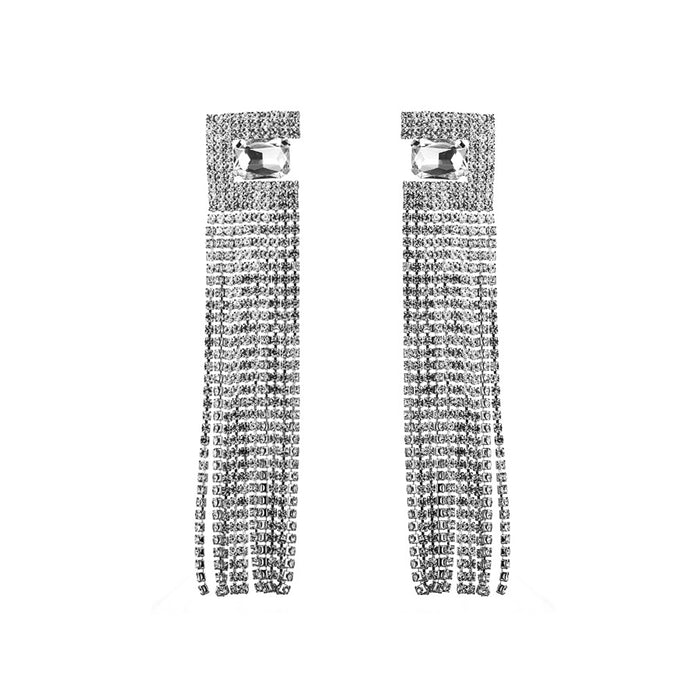 Wholesale earrings light luxury style super fairy colored diamond long claw chain rhinestone tassel earrings