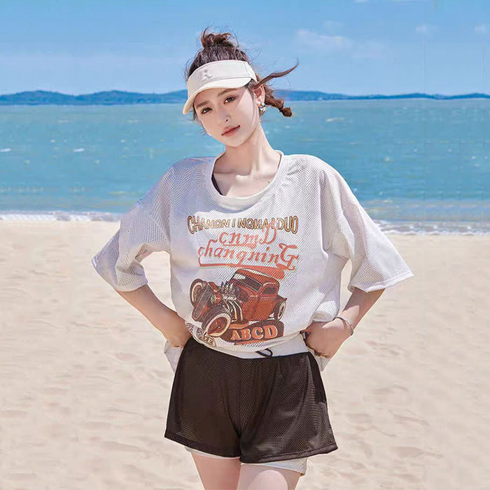 Wholesale Swimsuit Women's Split Three-piece Sports Loose Blouse Sun Protection Conservative Flesh Covering Belly Covering Hot Spring Swimsuit for Students