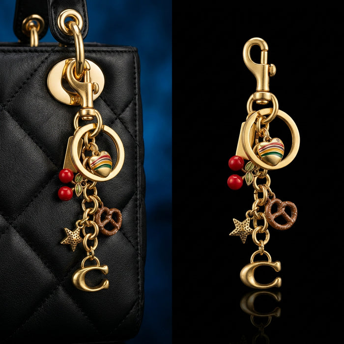 Wholesale Retro Sweet Style Alloy Pretzel Star Pendant Bag Charm Keychain Electroplated Gold Car Key Accessory