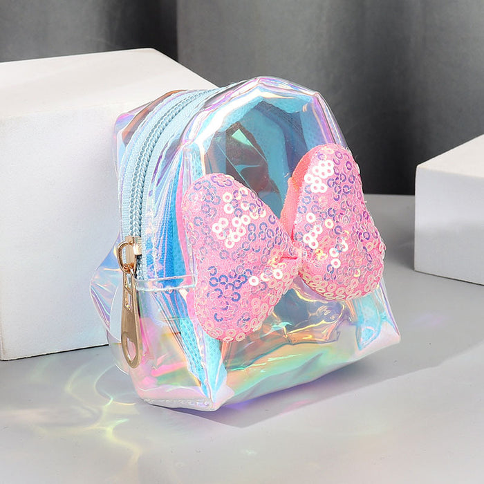 Wholesale Trendy Laser Bow PVC Transparent Pouch Creative Coin Purse Earphone Bag Keychain Everyday Fashion Accessory