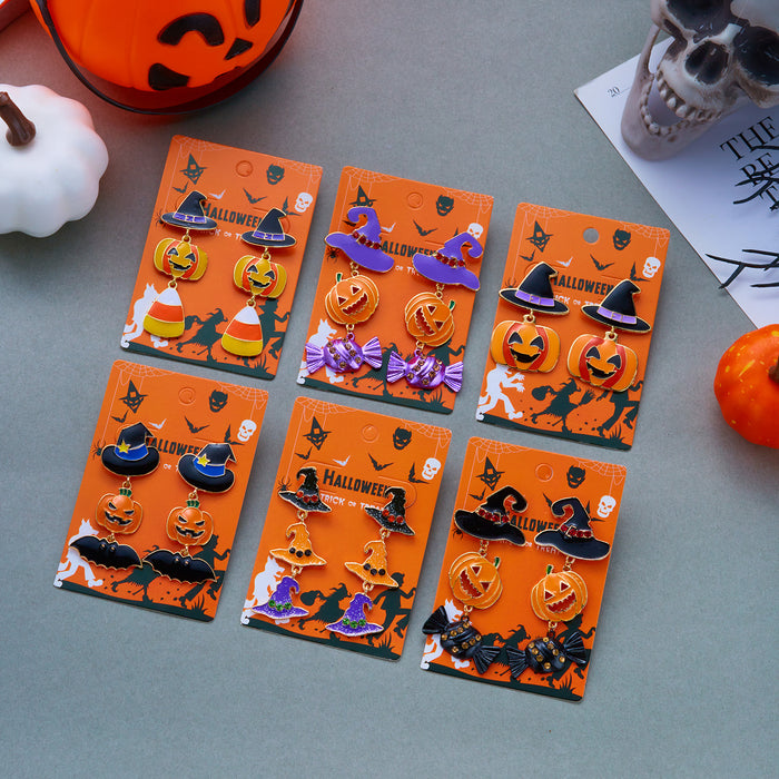Wholesale Pumpkin Witch Hat Candy Bat Mixed Earrings Fashion Accessory Gift