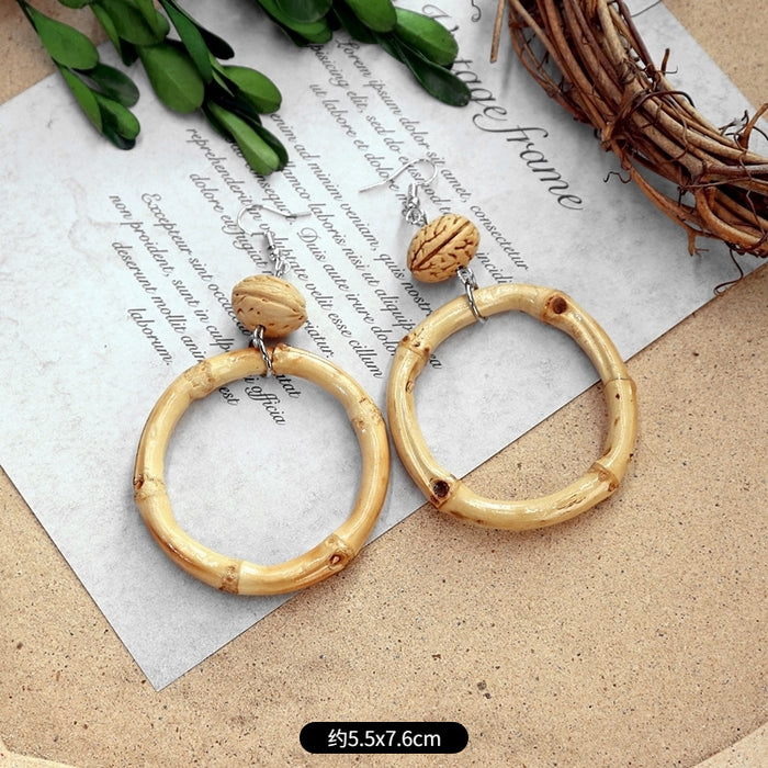 Wholesale Rattan Woven Ethnic Style Wooden Earrings JDC-ES-Luox010