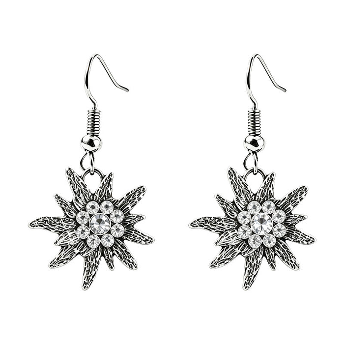 Wholesale Vintage Red Alloy Edelweiss Flower Earrings For Women Bavarian Oktoberfest Party Jewelry