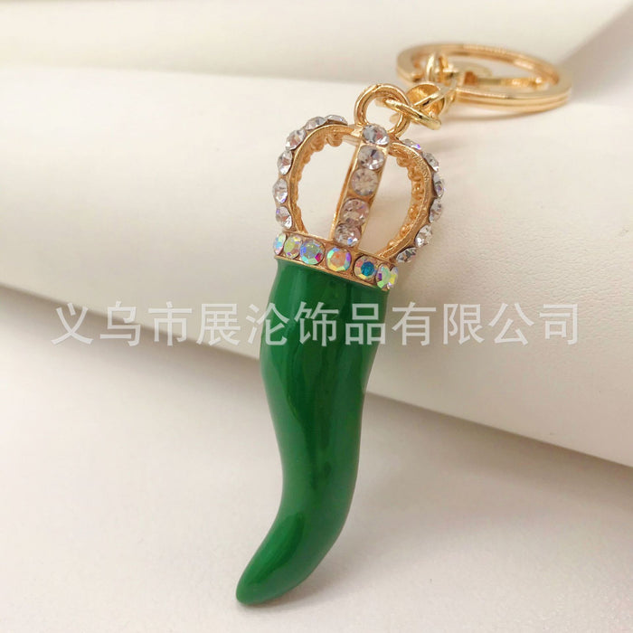 Wholesale Rhinestone Crown Oil Drop Chili Zinc Alloy Keychain JDC-KC-ZhanLun011