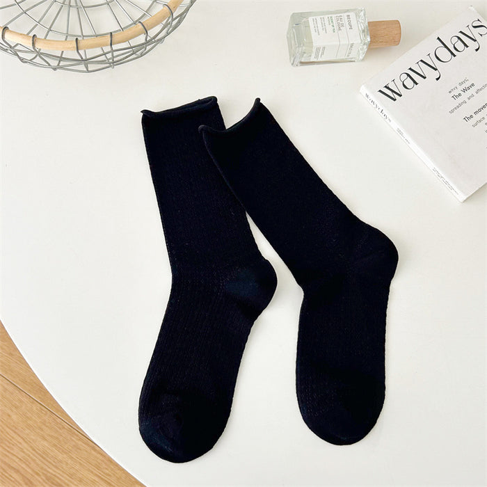 Wholesale Thin socks, children's summer hollow mesh pile socks, rolled edge socks, solid color mid tube socks