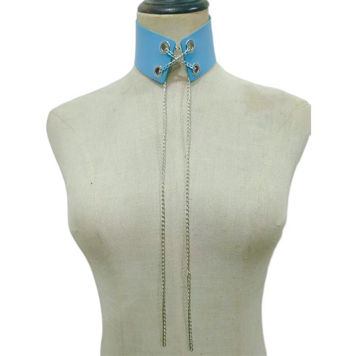 Wholesale New metal chain strap necklace necklace with PU leather collar, cute punk collar necklace accessories