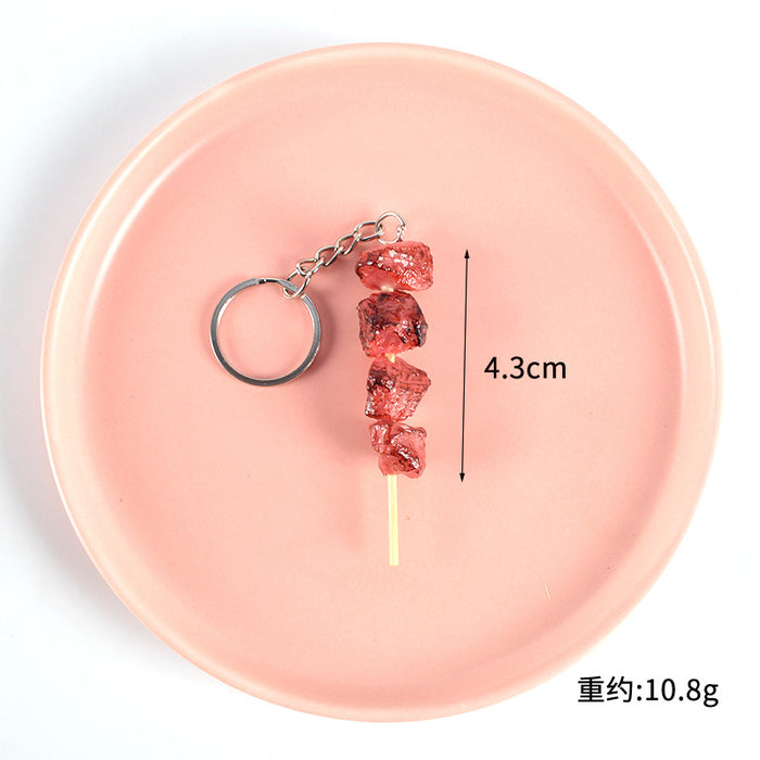Wholesale PVC BBQ Skewers Food Toy Keychain Simulated Meat And Quail Egg Pendant Boutique Resale Accessory MOQ≥5