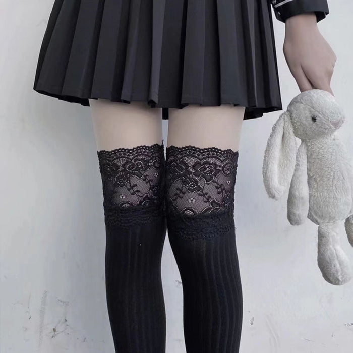 Wholesale Lace Stocking Over Knee JK Black and White Lace Thigh Socks for Women