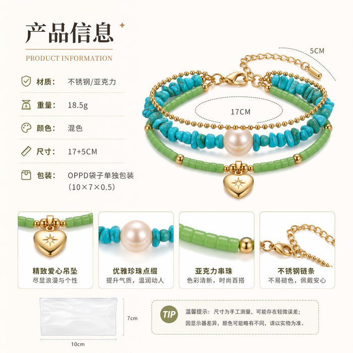 Wholesale Bohemian Imitation Turquoise Love Heart Women's Bracelet Jewelry
