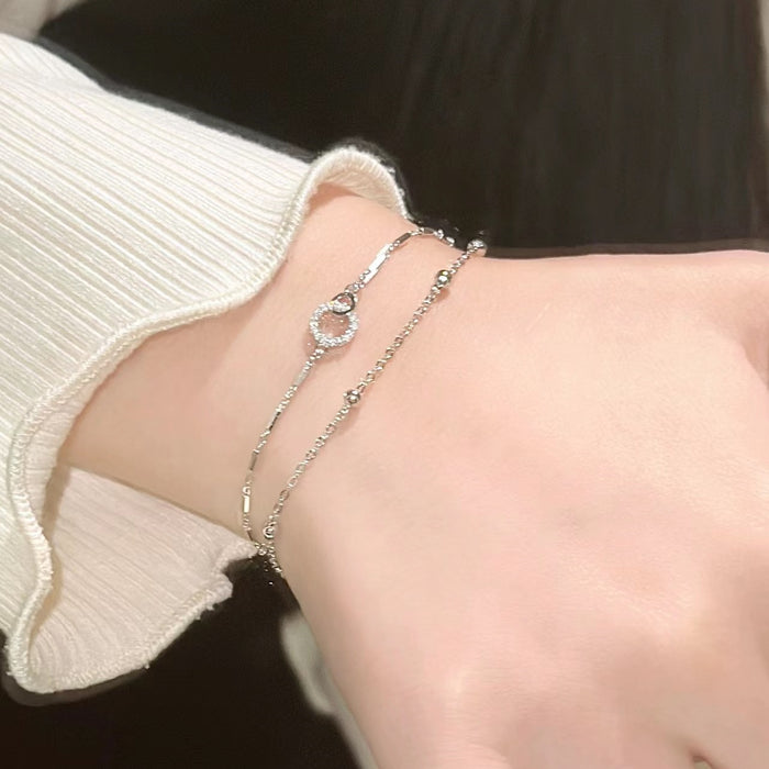 Wholesale  silver Geometric Bracelet Women's All-match Niche Design Double Layer Stacked Wearing Hand Jewelry