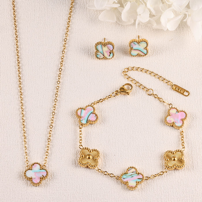 Wholesale Stainless Steel Four-Leaf Clover Gold-Plated Jewelry Set
