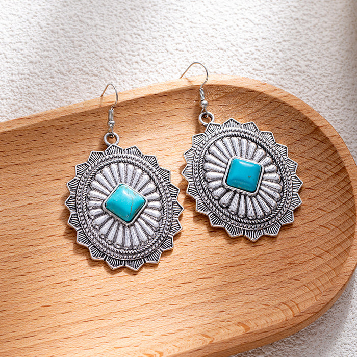 Wholesale Retro ethnic turquoise flower earrings