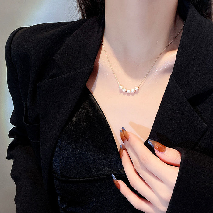 Wholesale Natural pearl gold round ball necklace