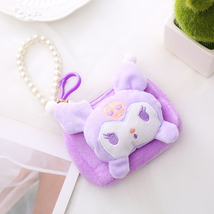 Wholesale Cute Sanrio Plush Coin Purse Female Creative Cartoon Coin Bag ID Bag Pearl Lanyard Gift JDC-WT-XG003