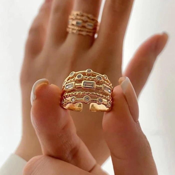 Wholesale Fashion ring ring butterfly personalized multi-layer braided copper geometric exaggeration
