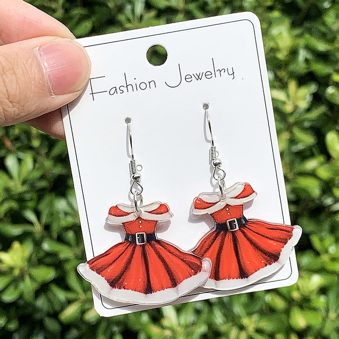 Wholesale Acrylic Earrings Red Christmas Skirt Earrings Christmas Hat Red Wine Glass Earrings Earrings