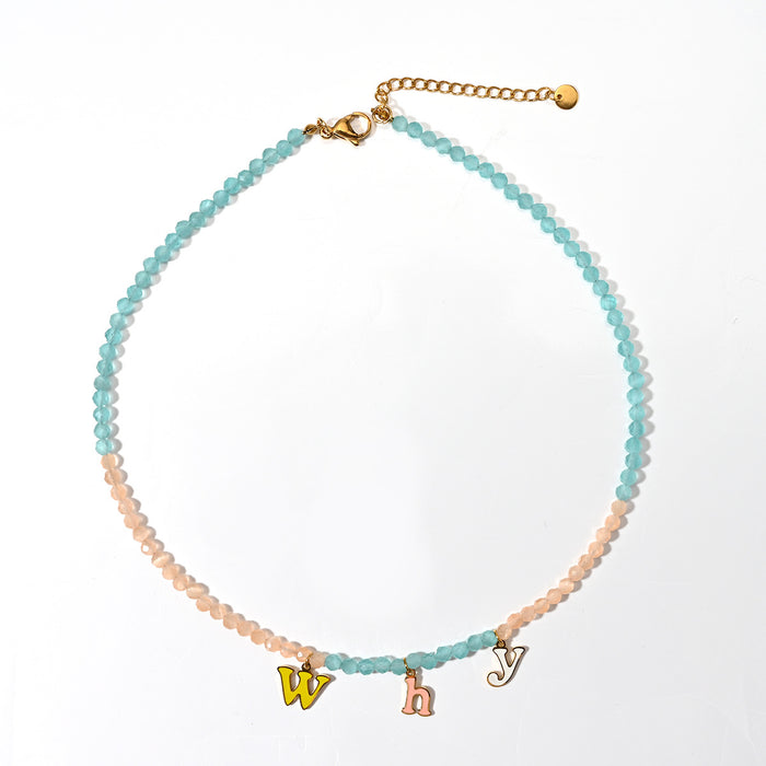 Wholesale Temperament Handmade Natural Stone Necklace Personalized Stainless Steel Drip Oil Pendant Paired with Non Fading