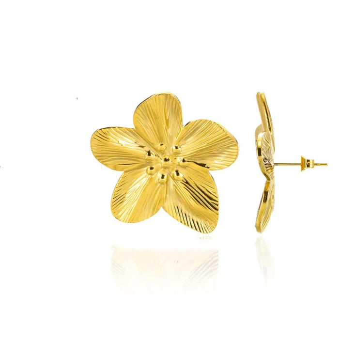 Wholesale Steel Atmospheric Simple Golden Petal Flower Earrings