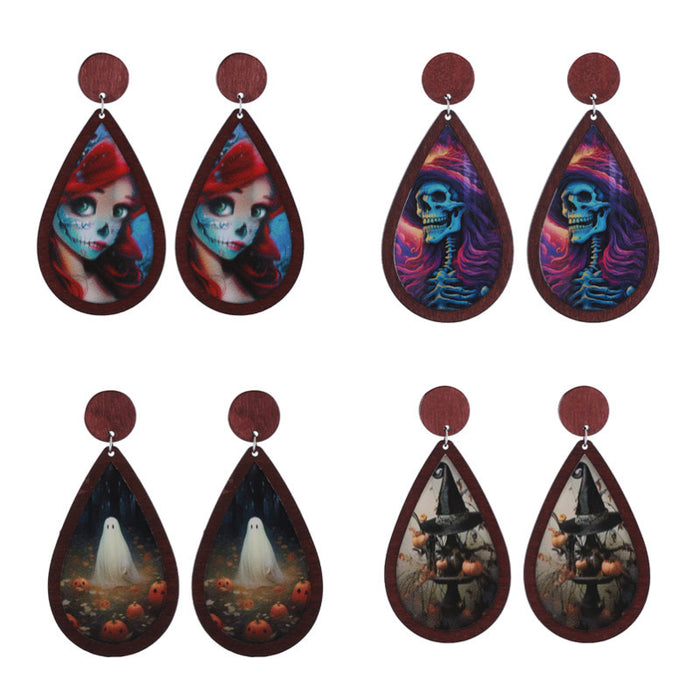 Wholesale  Horror Party Wooden Inlaid Acrylic Double-sided Funny Holiday Earrings Accessories