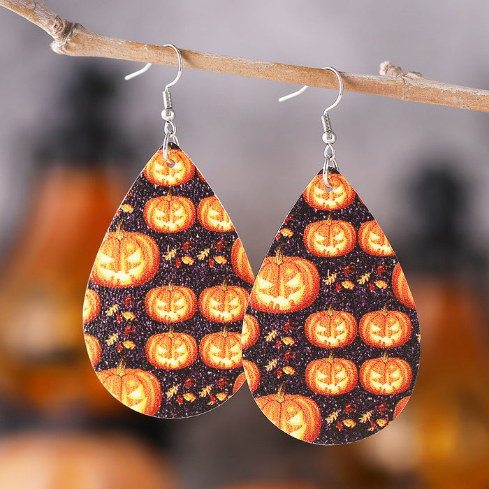 Wholesale  Gothic Style Skull  Web Black Cat Grimace Pumpkin Earrings Leather Earrings