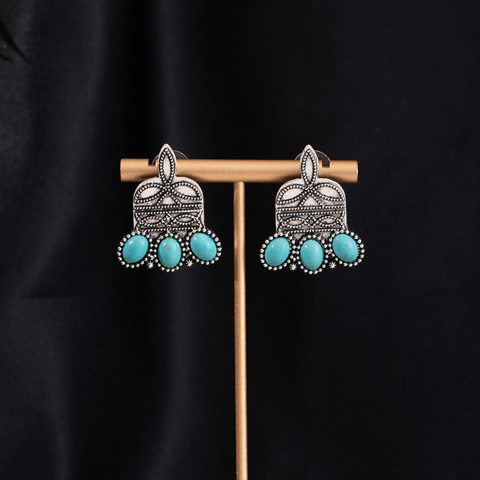 Wholesale Turquoise Flower Pendant Bohemian Ethnic Style Earrings