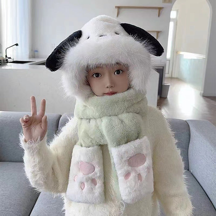 Wholesale Winter children' s hat three-piece plush cartoon cute hat f