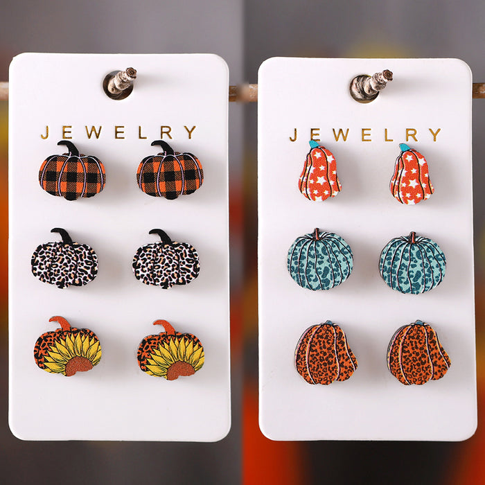 Wholesale Thanksgiving Leopard Plaid Star Pumpkin Earring Set Wooden Earrings Earrings Gift
