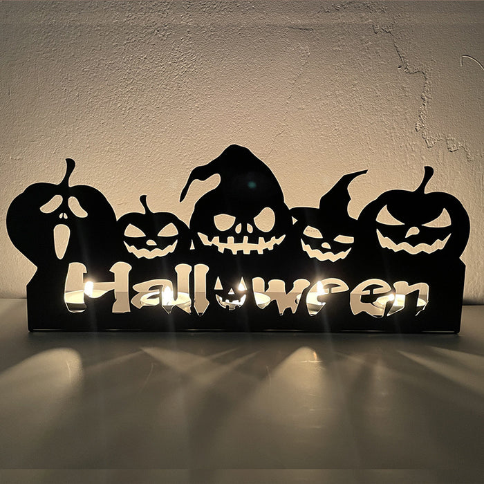 Wholesale Halloween Pumpkin Lantern Skeleton Candle Holder Iron Art Decoration JDC-OS-YFT003