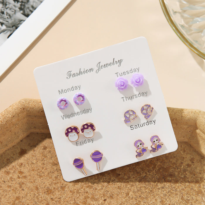 Wholesale 6Pcs Fruit Earring Set Strawberry Dopamine Earrings Alloy Drip Oil Fashion Accessory For Party Gift