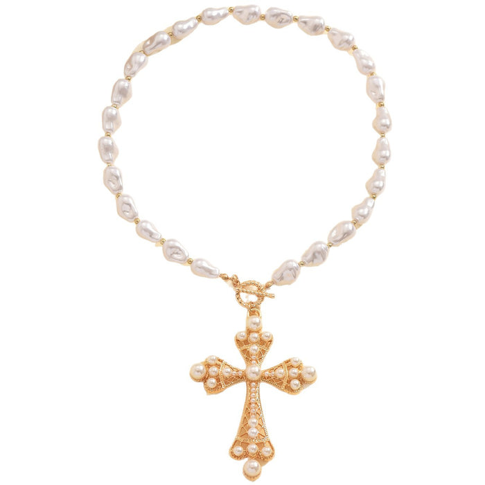 Wholesale Jewelry Punk Style Pearl Cross Necklace