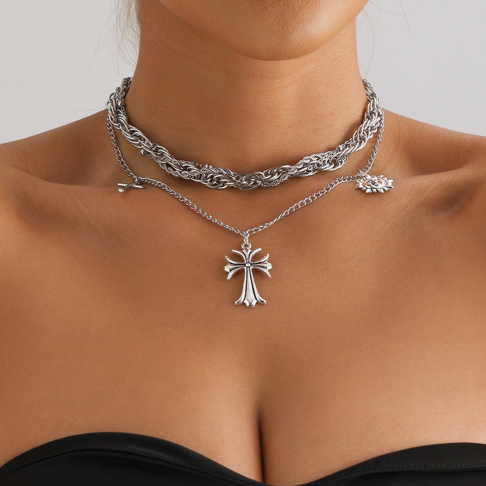 Wholesale cross trend multi-layer necklace