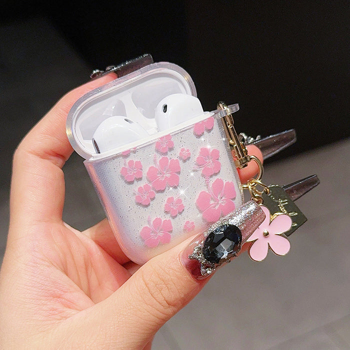 Wholesale Translucent pink and white floral soft standing earphone cases