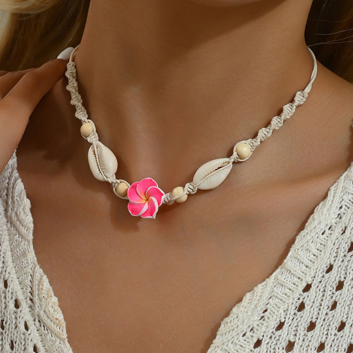 Wholesale Handmade Soft Clay Egg Flower Shell Jewelry Set Pink Beach Style Fashion Accessory