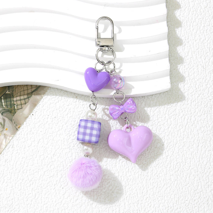 Wholesale Stylish Green Acrylic Beaded Keychain Heart Bag Charm Fashion Accessory Gift MOQ≥2