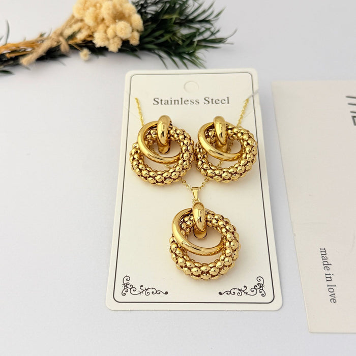 Wholesale Gold Plated Stainless Steel Geometric Necklace and Earring Set