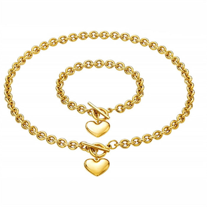 Wholesale Simplified Design Stainless Steel Polished Surface Unisex Heart Pendant Necklace Bracelet OT Buckle