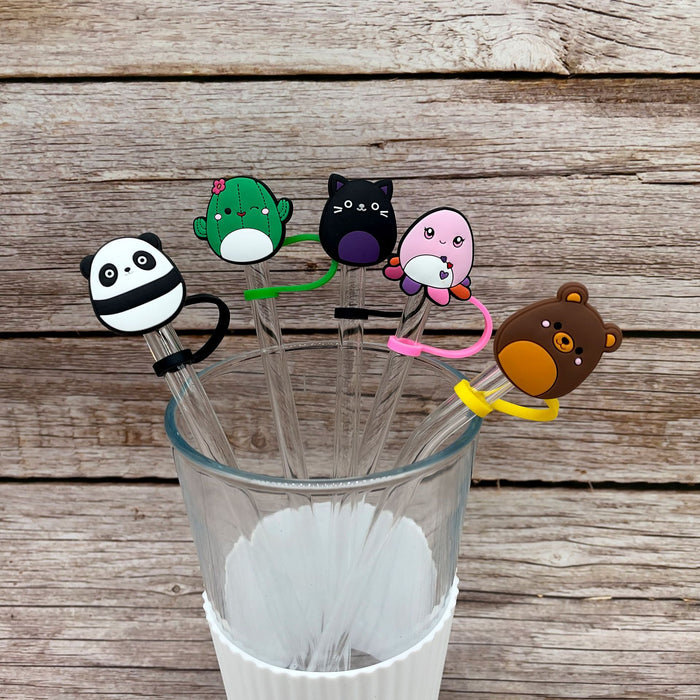 Wholesale 10PCS Cartoon Silicone Straw Sets JDC-SCR-KuaJ001