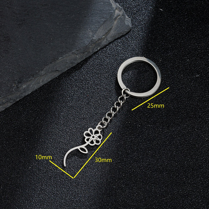 Wholesale Stainless Steel Simple Flower Pendant Keychain JDC-KC-JiS001