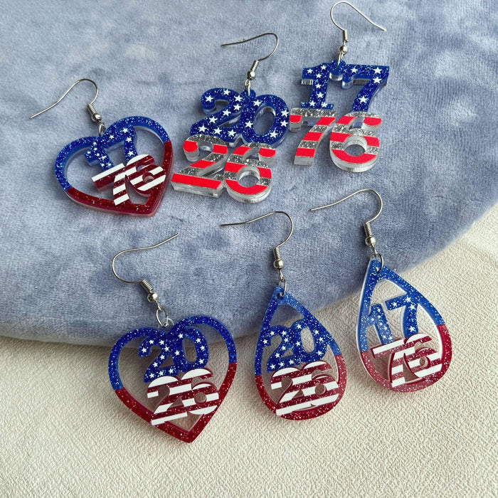 Wholesale Acrylic Double Layer Heart Drop Earrings Jewelry Accessory Independence Day