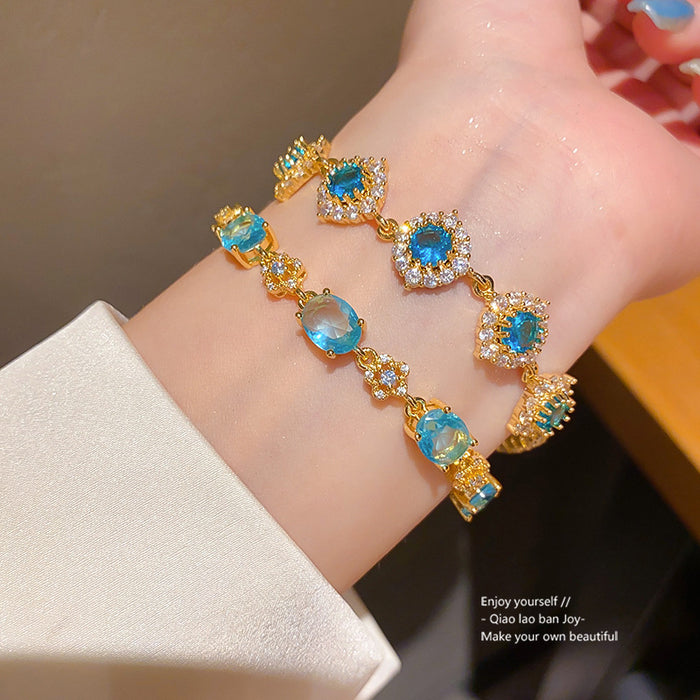 Wholesale Ocean Blue Zircon Round Bracelet Trendy Geometric Design Fashion Accessory