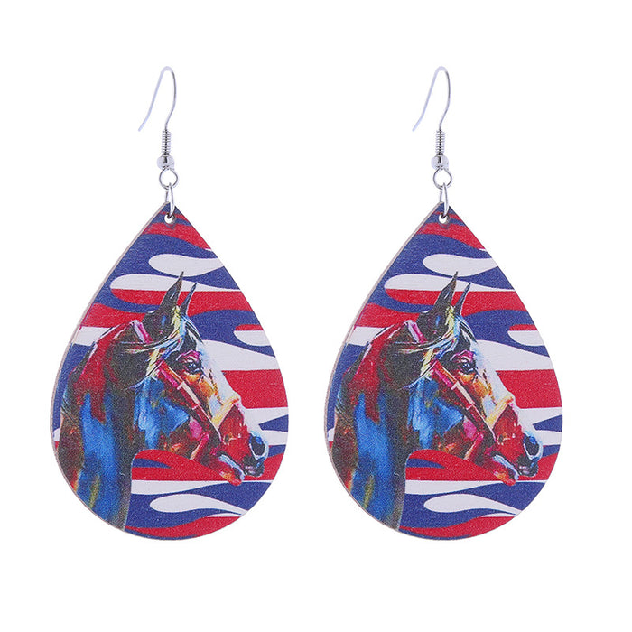 Wholesale American Independence Day Printed Wooden Water Drop Earrings JDC-ES-ChouTteng016