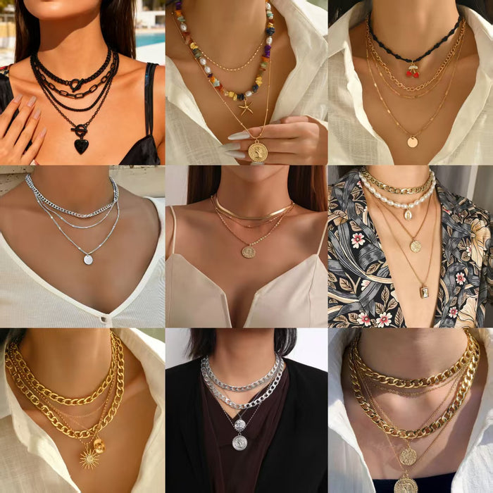Wholesale Multi-Layer Sun Pendant Necklace Gold Alloy Trendy Fashion Accessory