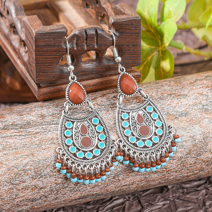 Wholesale 2pcs Bohemian Vintage Flower Tassel Elegant Earrings