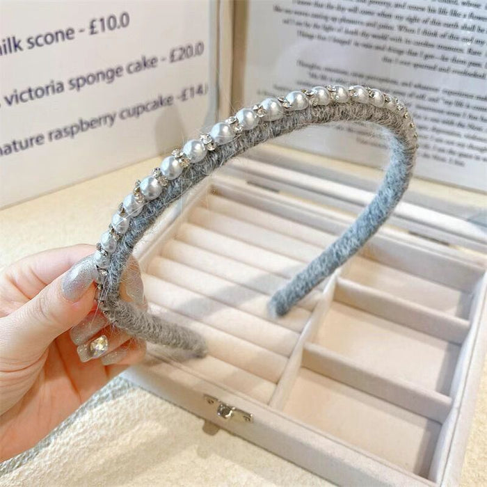 Wholesale rabbit fur pearl headband for women